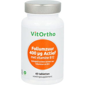 Foliumzuur 400 mg actief vitamine B12 van Vitortho : 60 tabletten