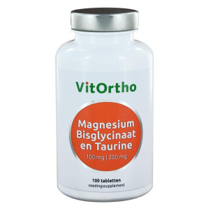 Magnesium bisglycinaat 100 mg taurine van Vitortho : 100 tabletten