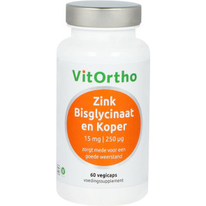 Zink bisglycinaat 15 mg koper van Vitortho : 60 vcaps