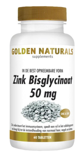 Zink bisglycinaat 50 mg van Golden Naturals (60 tabletten)