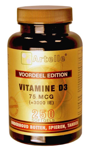 Vitamine D3 75 mcg van Artelle (250 capsules)