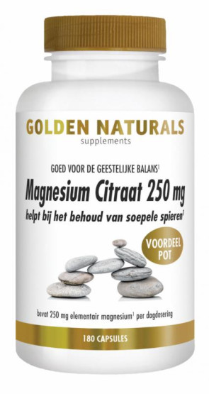 Magnesium citraat 250 mg van Golden Naturals (180 vcaps)