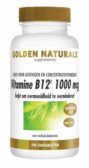 Vitamine B12 1000 mcg vega van Golden Naturals (240 zuigtabletten)