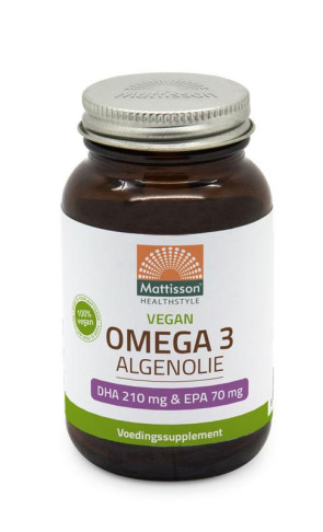 Vegan omega-3 algenolie DHA 210 mg EPA 70 mg van Mattisson :60 capsules
