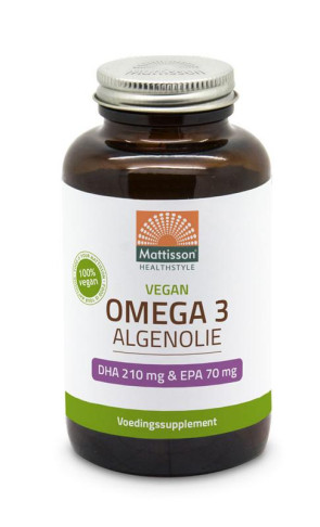 Vegan omega-3 algenolie DHA 210 mg EPA 70 mg van Mattisson :120 capsules 